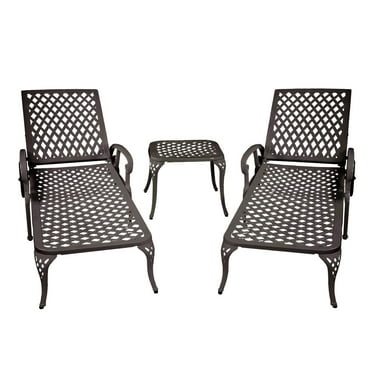 Homefun Pool Tanning Adjustable Backrest and Moveable Wheels Metal Chaise Lounge - Set of 2, Bronze