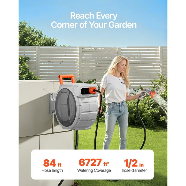KFFKFF Retractable Garden Hose Reel, 84 ft Wall-Mounted with Nozzle photo 2