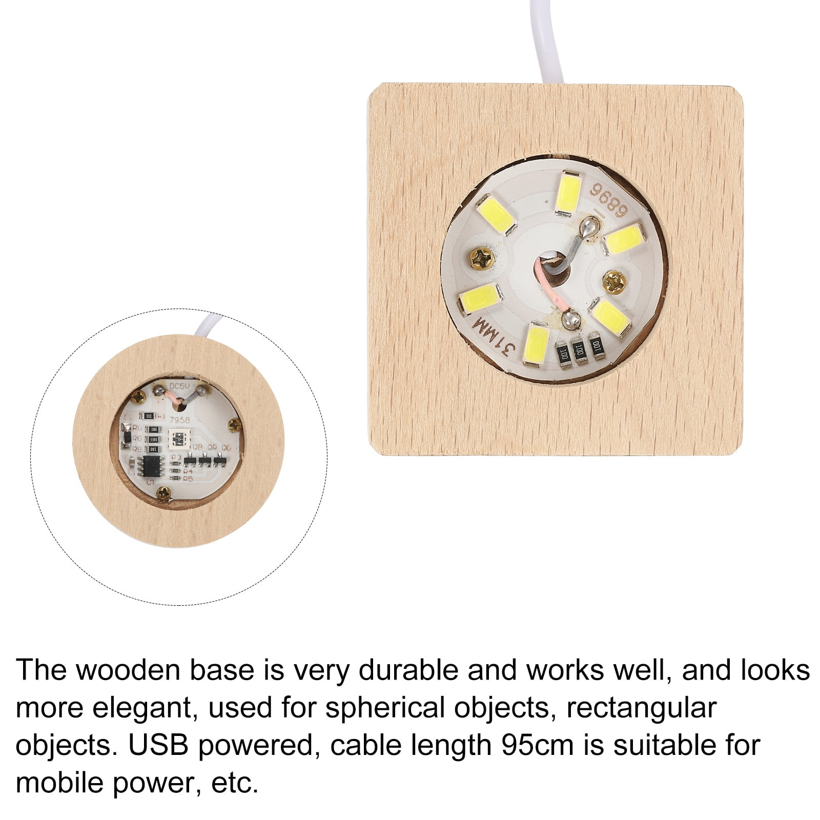 Unique Bargains LED Wooden Display Base with Light USB Switch 1.97"x1.97"x0.79"
