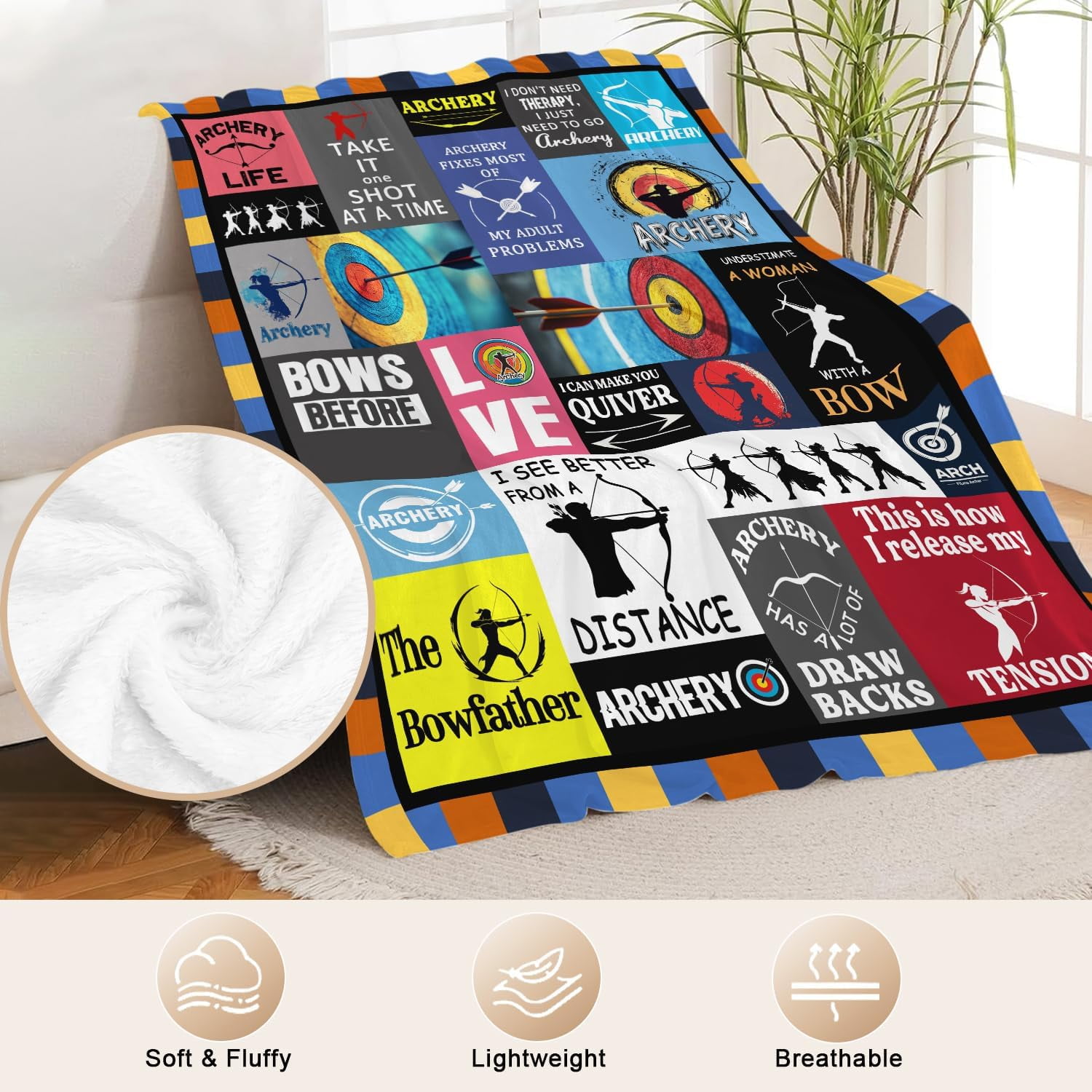 Archery Blanket Flannel Sports Archery Throw Blanket Ultra Soft Cozy Fleece Decor Blanpolyesterkets Gift for Womens Girls Mens Couch Sofa Bed 50" x 40"