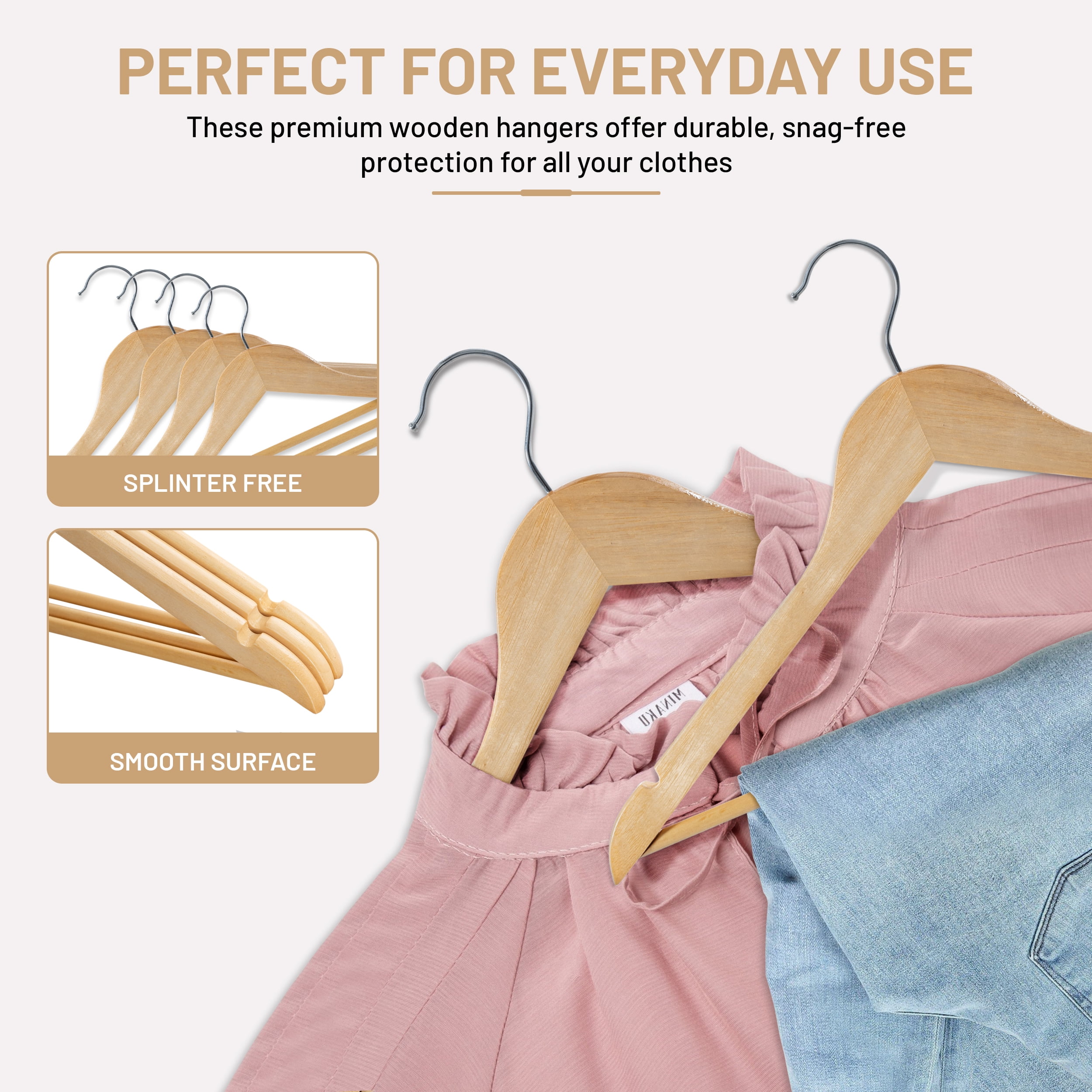 Lux Decor Wooden Hangers 20 Pack - Coat & Suit Hangers with 360 Swivel Hook & Non-Slip Notches - Durable Natural Wood Hangers for Clothes, Skirt, Shirt, Pants, Dress