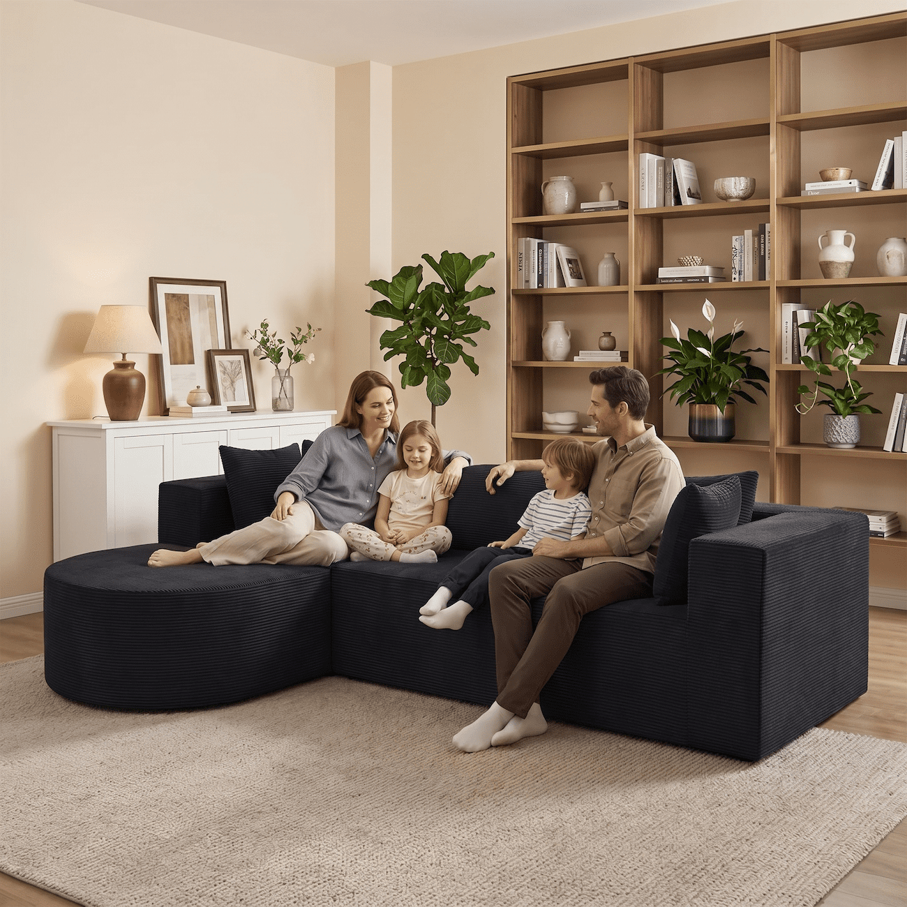 Xiweot 105" Modular Sectional Sofa, Cloud Couch with Chaise, Boneless Corduroy L Shaped Couch, No Assembly Deep Seat Sectional Sofa for Living Room Apartment (Right Chaise)