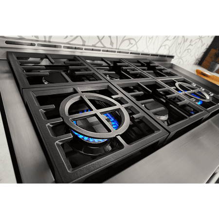 KitchenAid - 6.3 Cu. Ft. Freestanding Double Oven Gas True Convection Range with Self-Cleaning and Griddle - Misty blue