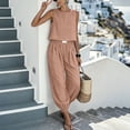 thumbnail image 4 of Chbgutlmr Womens Cotton Linen Sets Sleeveless Crew Neck Crop Tank Tops Cinch Bottom Elastic Waist Joggers Casual Loose Summer 2 Piece Outfits, 4 of 9