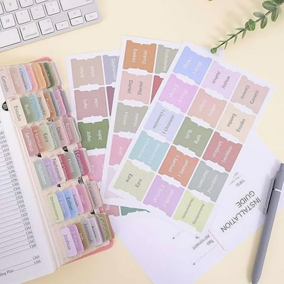 Decorative Bible Tabs for Women (96 Pieces) - Morandi Bible Book Index Tabs - Laminated Bible Labels Tabs – Remove & Replace Bible Index Tabs - Bible Study Supplies for Women