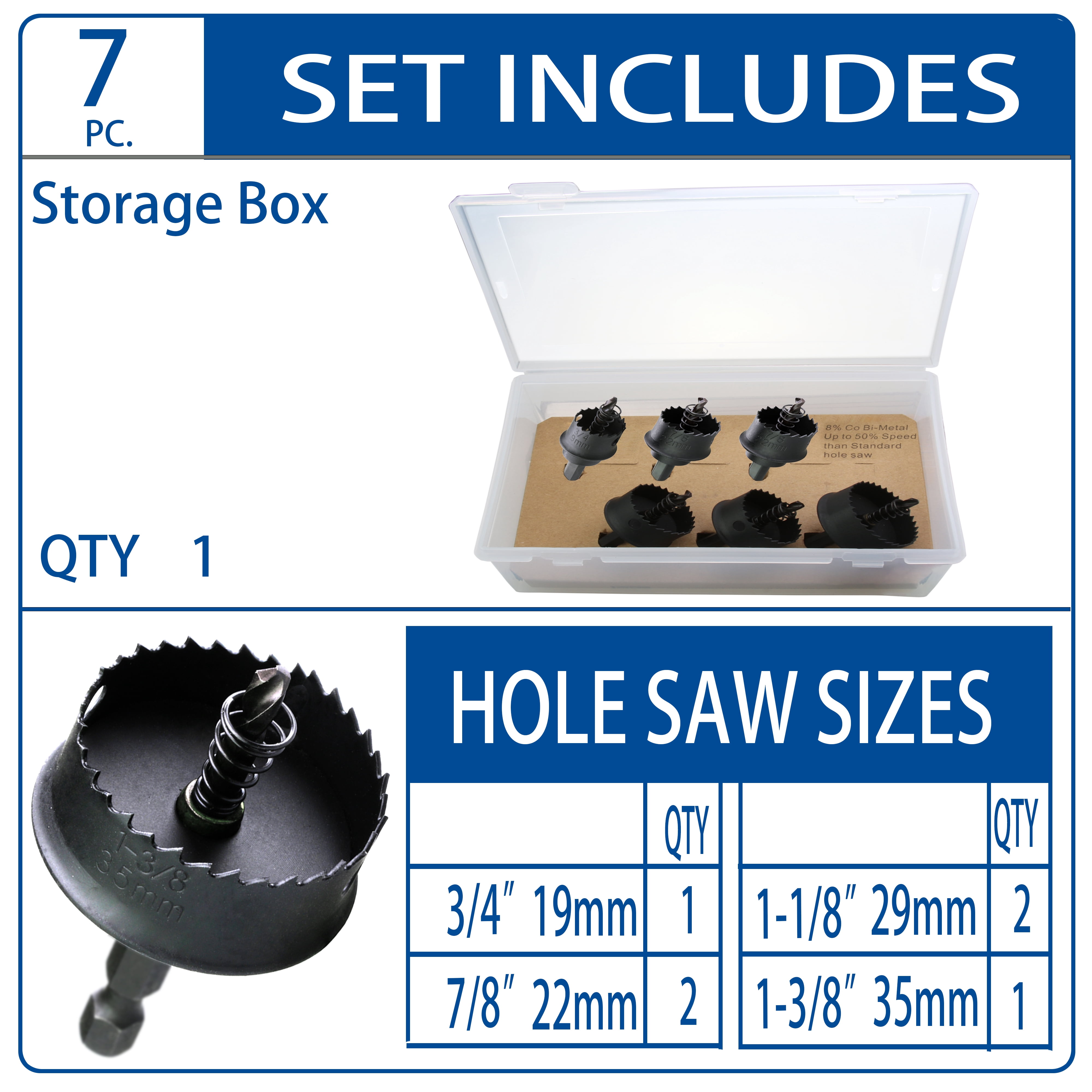 WOWSUPM 3/4 to 1-3/8" Thin-wall HSS Bi Metal Hole Saw Cutter 6pcs Sheet Steel Hole Saw for Impact Driver Plastics Sheet Metal Wood Stainless Steel