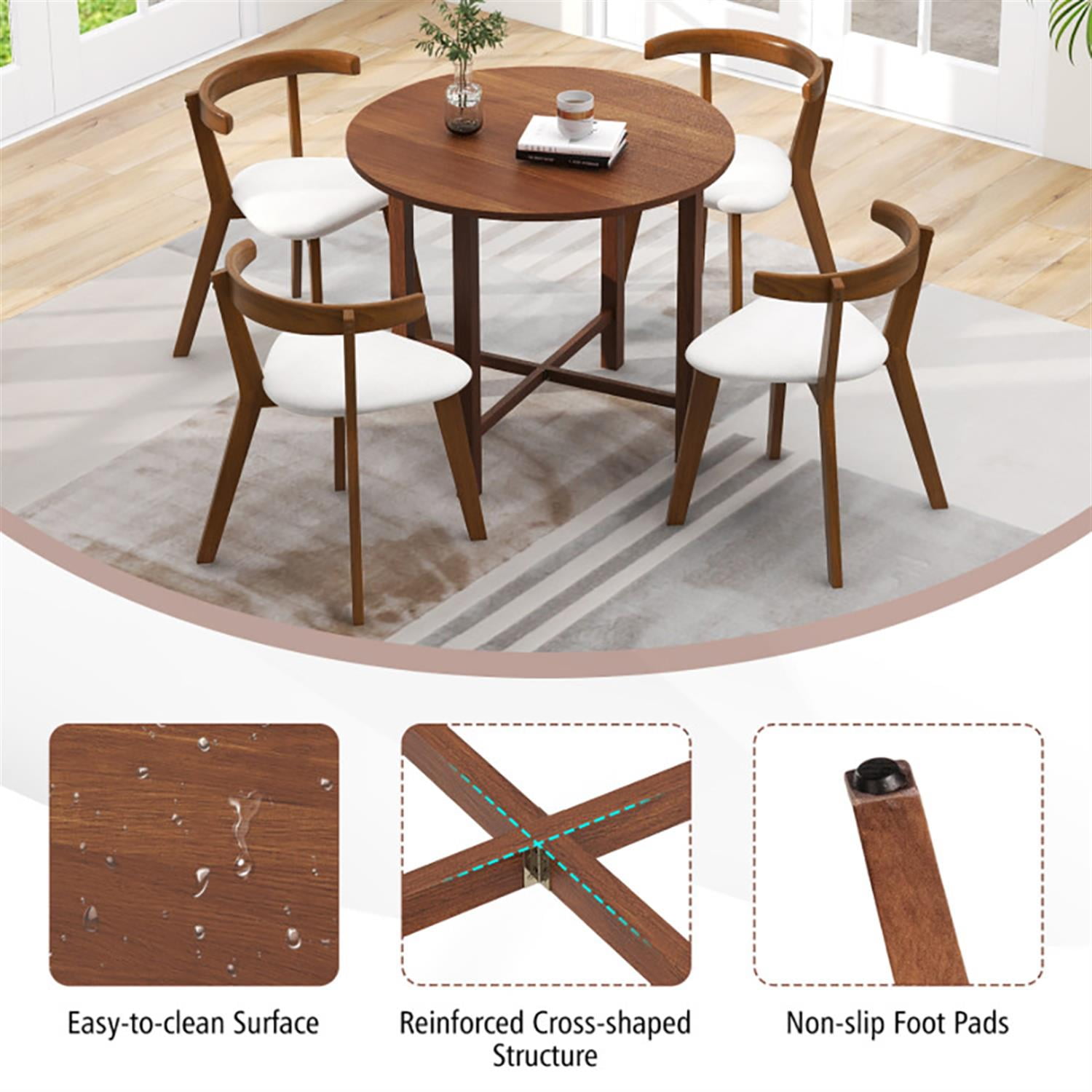 Demi Bonn 35" Modern Dining Table, Kitchen Table for 2-4 People, Folding Round Dinner Table for Home Office, Living Room Furniture, Brown