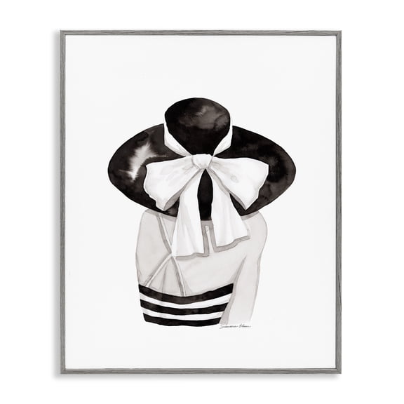 Stupell Industries Contemporary Summer Girl in Hat Gray Framed Giclee Art, 16 x 20, by Simone Elum