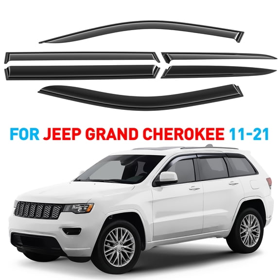 GrandWheel Co Window Deflectors Smoke Tinted Tape-On Side Window Vent Visor Deflectors Rain Guards Compatible with Jeep Grand Cherokee 2011-2021 - 6pcs. GW0350