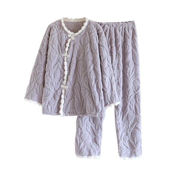 XuJwPNcy Pajamas Set for Women Fleece Lined Warm Comfy Pjs Sets Long Sleeve Top with Pants Fashion Loungewear