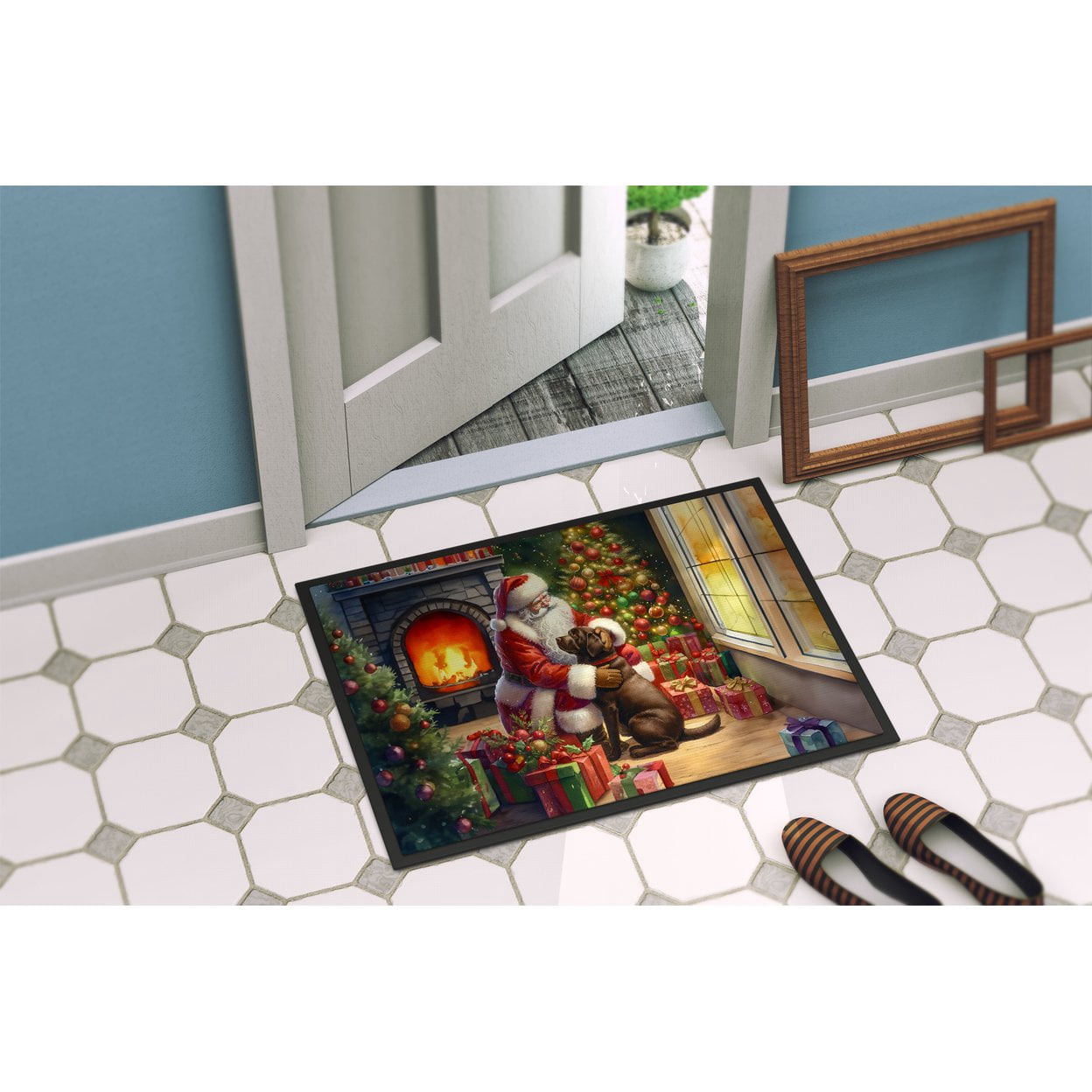 Labrador Retriever and Santa Claus Doormat 27 in x 18 in