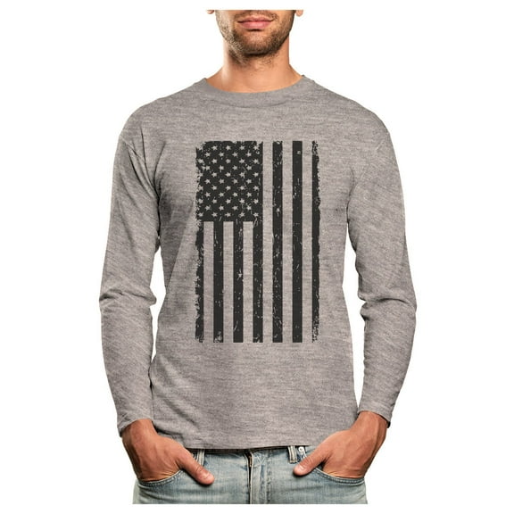4th of July Long Sleeve Shirt for Men - Tstars Patriotic American Flag Graphic Tee - Independence Day Celebratory Wear - Vintage USA Flag Print - Ideal Gift for National Holidays - Small Gray