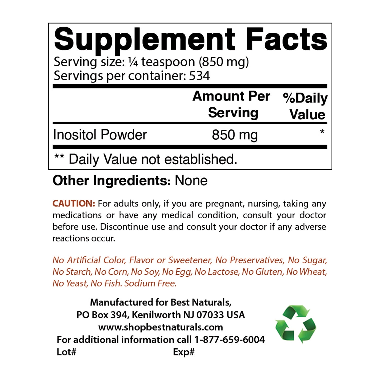 Buy 2 Pack Best Naturals Pure Inositol 1 Lb Powder (Vitamin B8