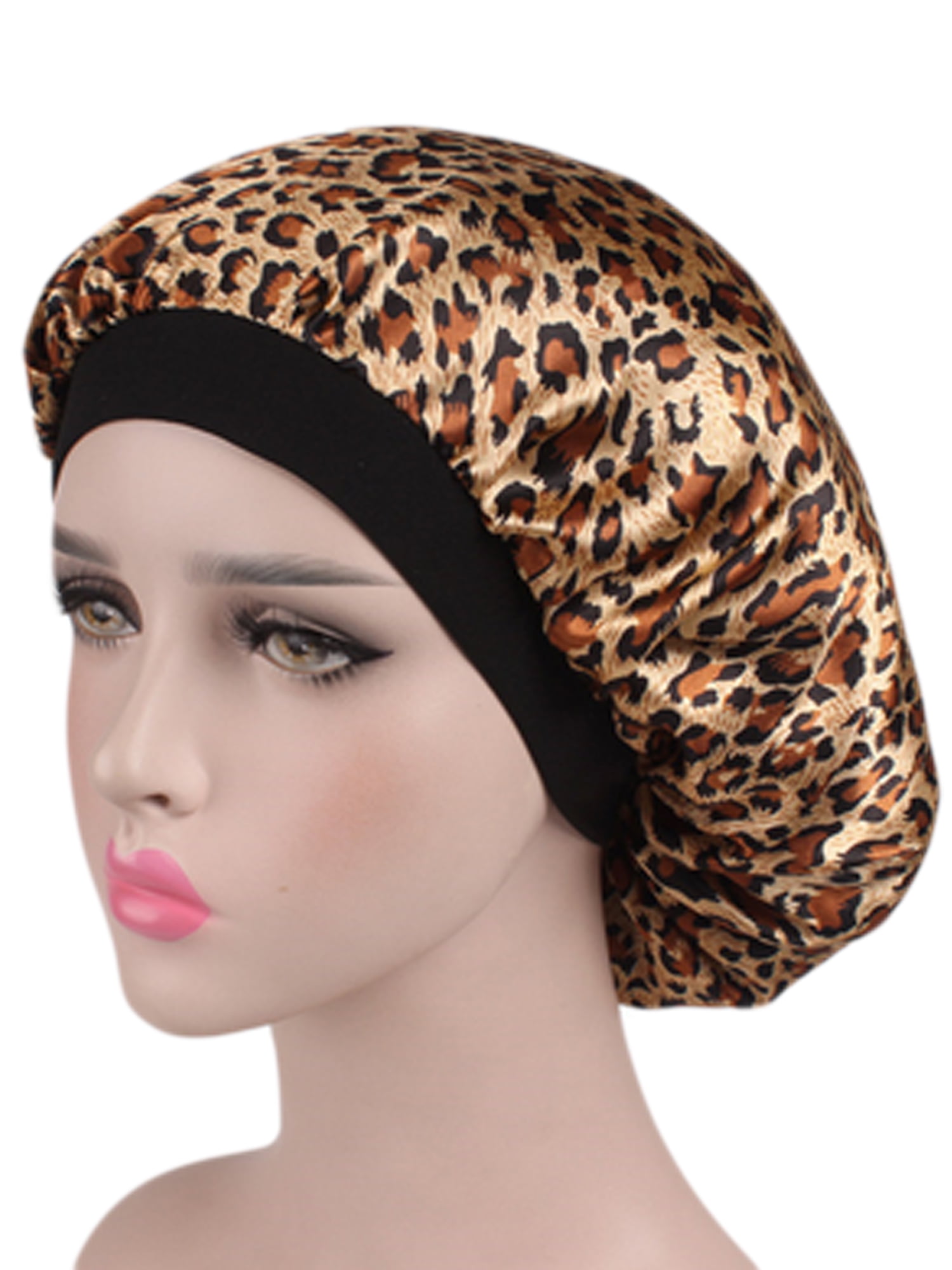 Bead flower Satin Night Sleep Cap Hair Bonnet Hat Head Cover Wide Band Elastic