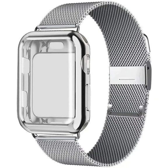 LEIXIUER Stainless Steel Metal Mesh Band and Case for Apple Watch Bands 40mm 42mm 38mm 45mm 44mm 41mm Adjustable Magnetic Milanese Loop TPU Protective Cover Bumper for iWatch Series 8 7 SE 6 5 4 3 2 1