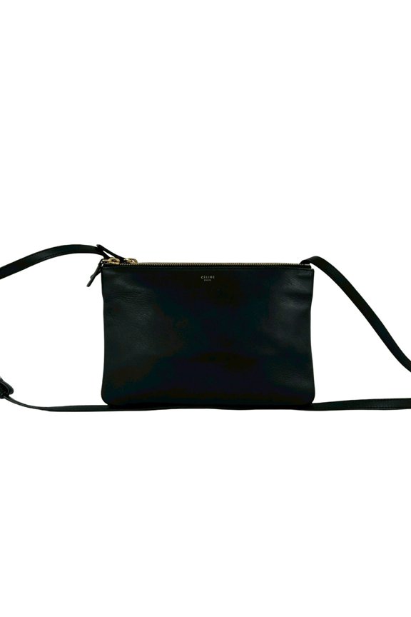 Pre-Owned CELINE Trio Logo Leather Mini Shoulder Bag, Pouch, Sacoche, Crossbody Black 65155