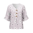thumbnail image 5 of MuXiKeJi Clothes 3/4 Length Sleeve Womens Tops Cotton Linen Boho Blouses Floral V Neck Shirts Summer Beach Casual Top, 5 of 5
