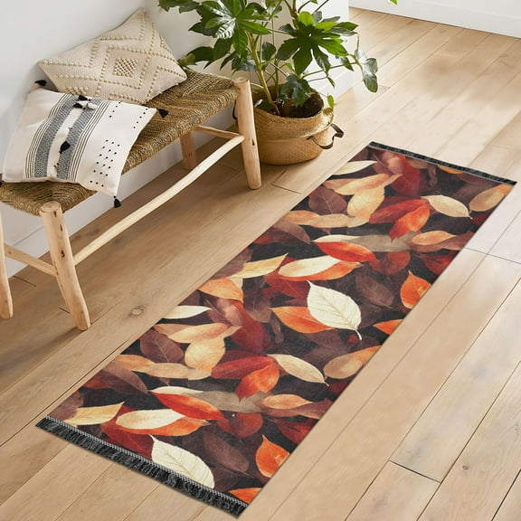 Ryvnso Fall Autumn Leaves Bedroom Runner Rug 2'x6' Hallway Area Carpet Non Slip Entryway Mat with Tassels
