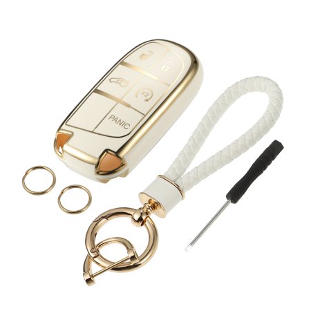 Unique Bargains 1 Set 5 Button Key Fob Cover for Jeep Gladiator Wrangler 18-22 White Remote Key Fob Case with Keychain