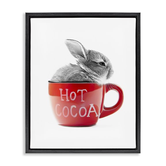 Stupell Industries Eclectic Bunny in Red Mug Black Floating Frame Canvas Art, 25 x 31, by Annalisa Latella
