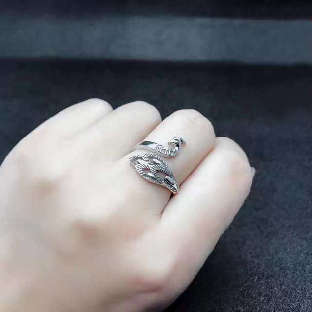 Anillo de plata tailandés de pavo real tridimensional de estilo étnico, anillo de dedo abierto de temperamento simple con pluma retro