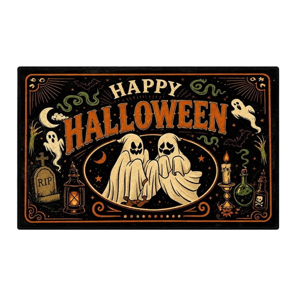 TanSiDing Halloween Mat, Soft Polyester Fleece Bathroom Floor Mat, Non-Slip Ghost Pattern Carpet, Decorative Entryway Rug for Spooky Home Decor 60*40cm