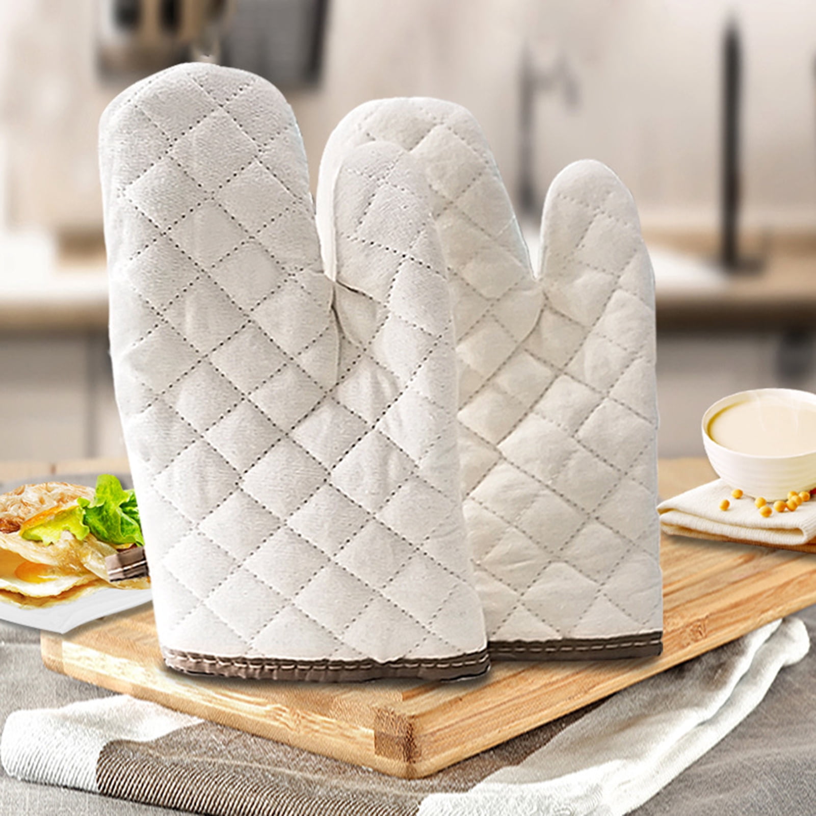 Travelwant 1 Pair Heat Resistant Thick Cotton Oven Mitts, Soft Quilted lining, Durable and Flexible Gloves, Protect Hands from Hot Kitchen Surfaces