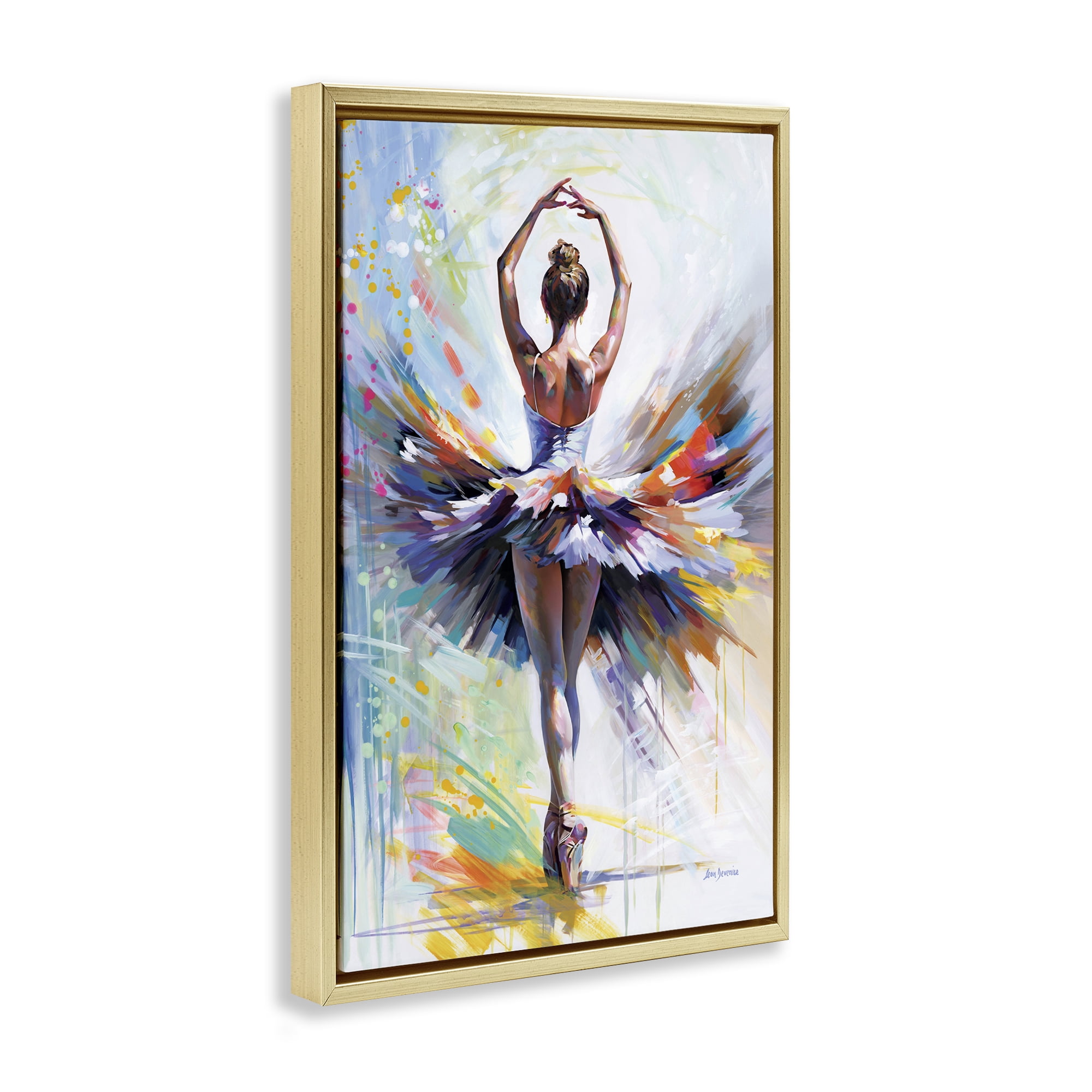 Stupell Industries Prelude to Passion Ballet Entertainment Painting Gold Floater Framed Canvas Art Print Wall Art, 17 x 25