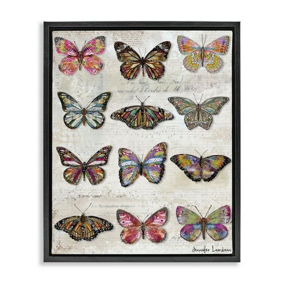 Stupell Industries Butterfly Love Vintage Studies Animals Painting Black Floater Framed Canvas Art Print Wall Art, 17 x 21