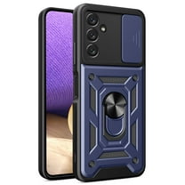 Dteck for Samsung Galaxy A54 5G Case Built in Slide Lens Cover, Heavy Duty Shockproof Full Body Protective Built in Finger Ring Stand Holder Kickstand Phone Cover, Blue
