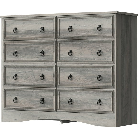 VVFLU Farmhouse 8 Drawer Dresser for Bedroom, 47.3" Wide Dresser Drawers with Storage, Rustic Wooden Chest of Drawers for Bedroom, Hallway, Gray