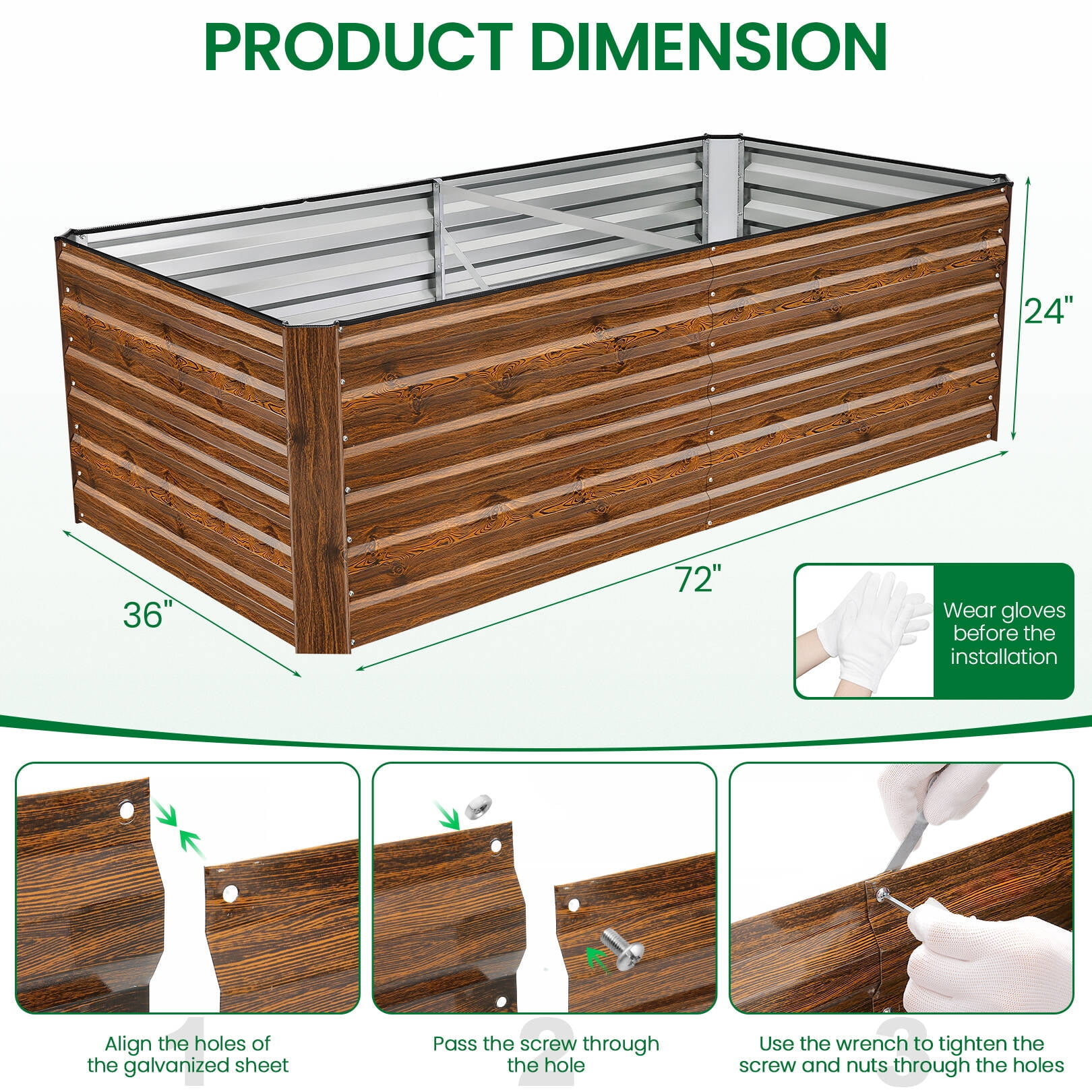 Funcid 6x3x2ft Galvanized Raised Garden Beds Large Metal Garden Beds Galvanized Steel Planter boxes Outdoor for Vegetables Flowers Herbs