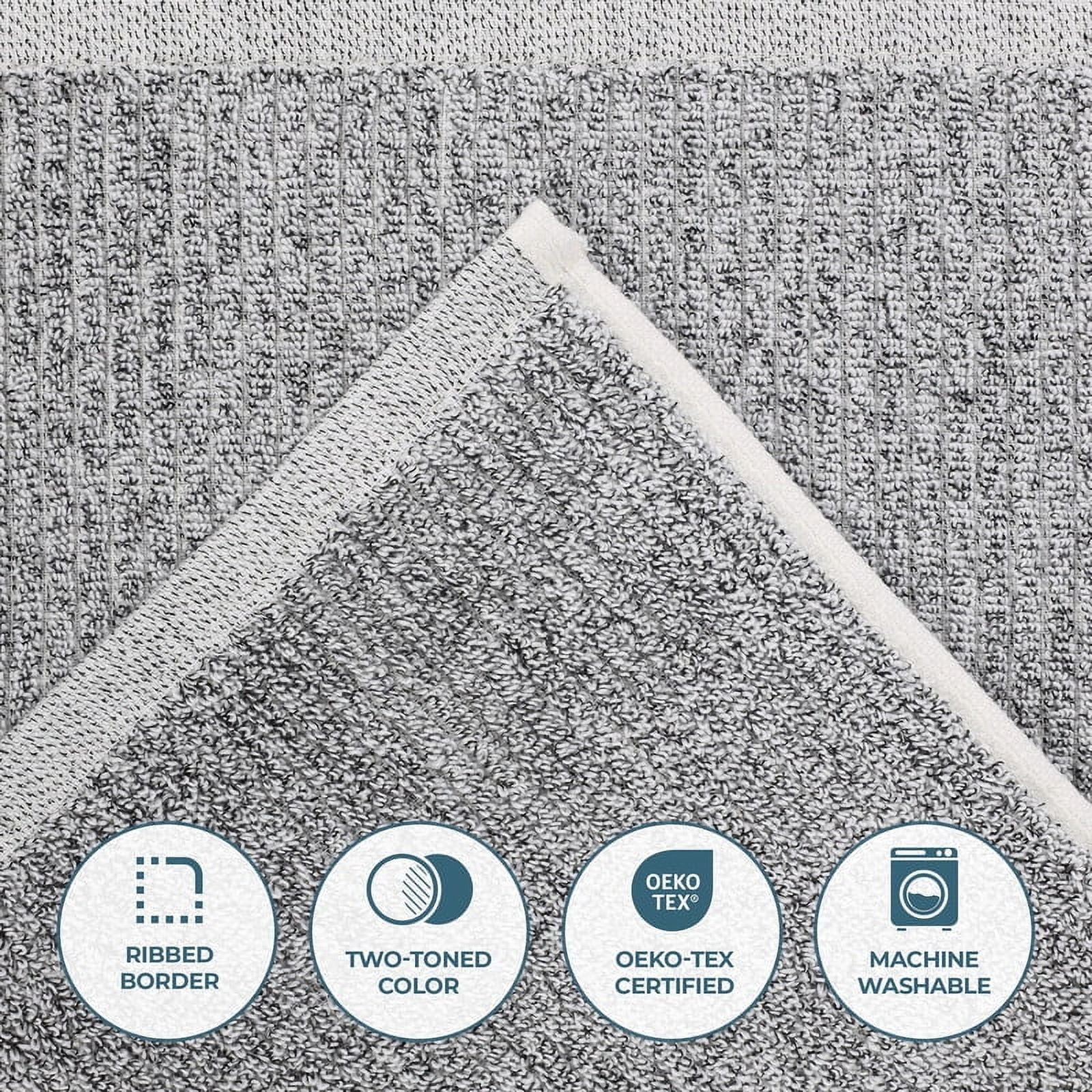 Superior Destin Viscose 12 Piece Cotton Blend Face Towel Set, Medium Weight Soft Towels, Charcoal