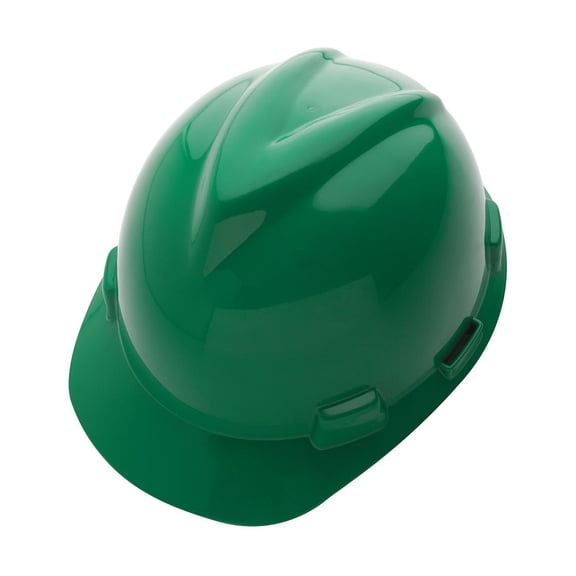 MSA 10150222 Green V-Gard Cap Style Safety Hard Hat With Fas-Trac III Ratchet Suspension | High Density Polyethylene Shell, Superior Impact Protection - Standard Size in Green