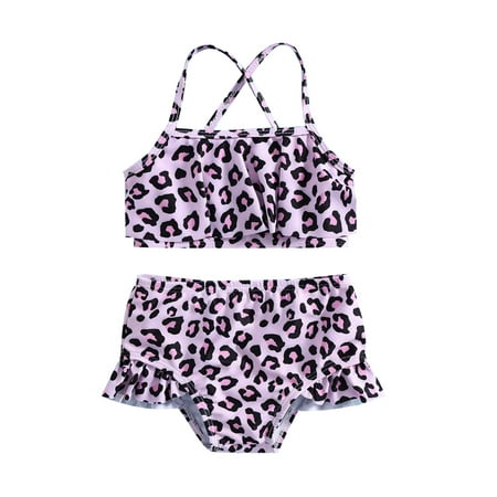 

Qtinghua Toddler Baby Girl Two Piece Swimsuits Leopard Halter Tankini Ruffle Shorts Bikini Set Bathing Suit Summer Swimwear Pink 3-4 Years
