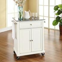 SOLID GRANITE TOP PORTABLE KITCHEN CART/ISLAND IN WHITE FINISH