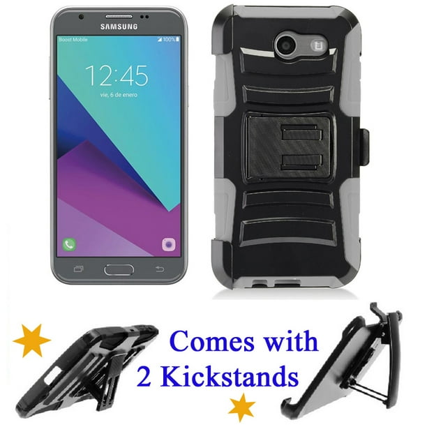 For 5 Samsung J3 Emerge Galaxy J3 17 J3 Prime J327 Case Phone Case Belt Clip Armor Holster Double Kickstands Hybrid Shock Bumper Cover Grey Walmart Com Walmart Com