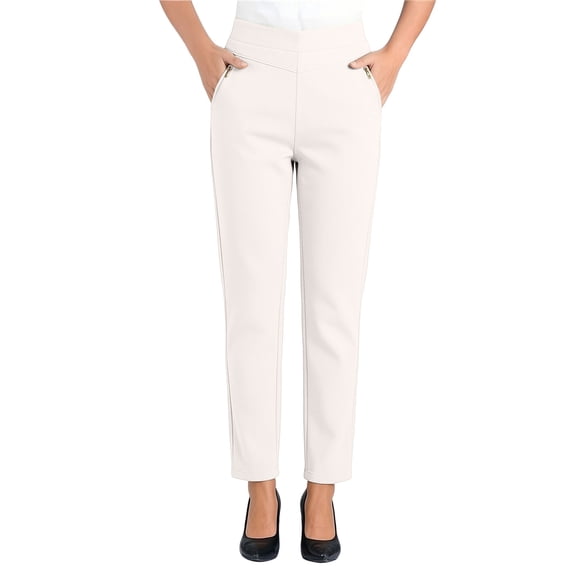 Levmjia Women's Plus Size Straight Leg Pants Elastic Waist Casual Ankle Trousers with Pockets Solid Color Comfortable Daily Wear
