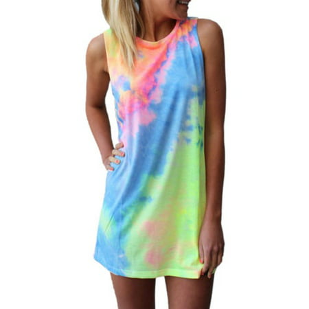 Womens Sleeveless Tank Top Blouse Tee Shirt Summer Holiday Mini Dresses Beach Sundress