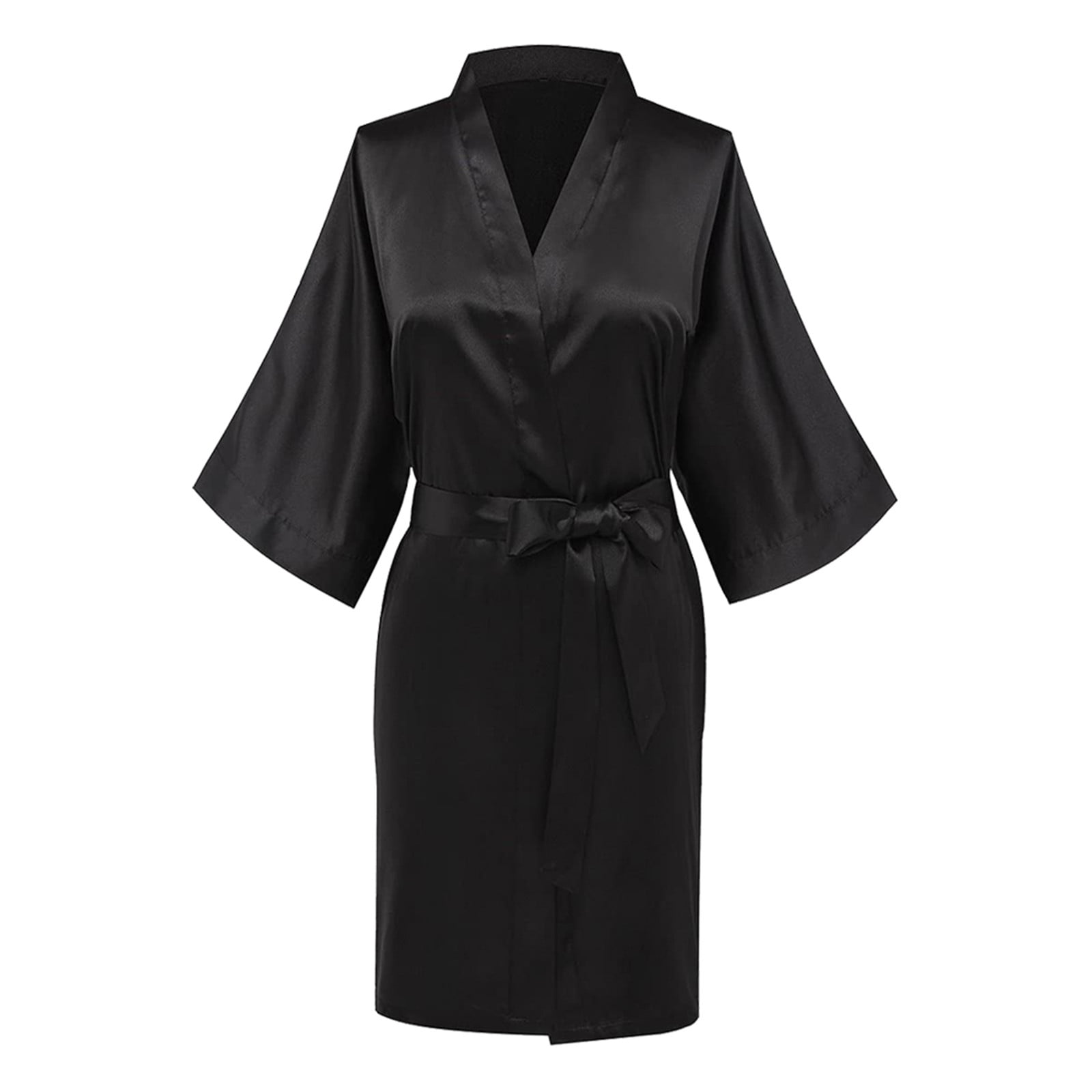 Black satin dressing gown hot sale