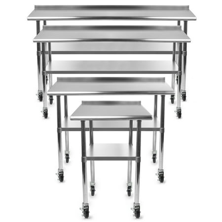 GRIDMANN NSF Stainless Steel Commercial Kitchen Prep & Work Table w/ Backsplash Plus 4 Casters- Multiple Sizes Available - 30