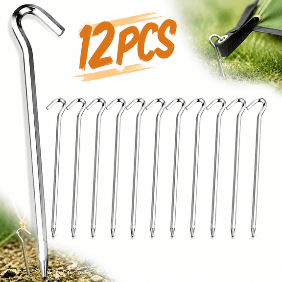 Emlimny 12 Pack Heavy Duty Aluminum Tent Stakes with Hooks, 7 inch Hexagon Tent Pegs for Camping, Canopy, Garden, Shelter, Tarp, Outdoor Survival Gear