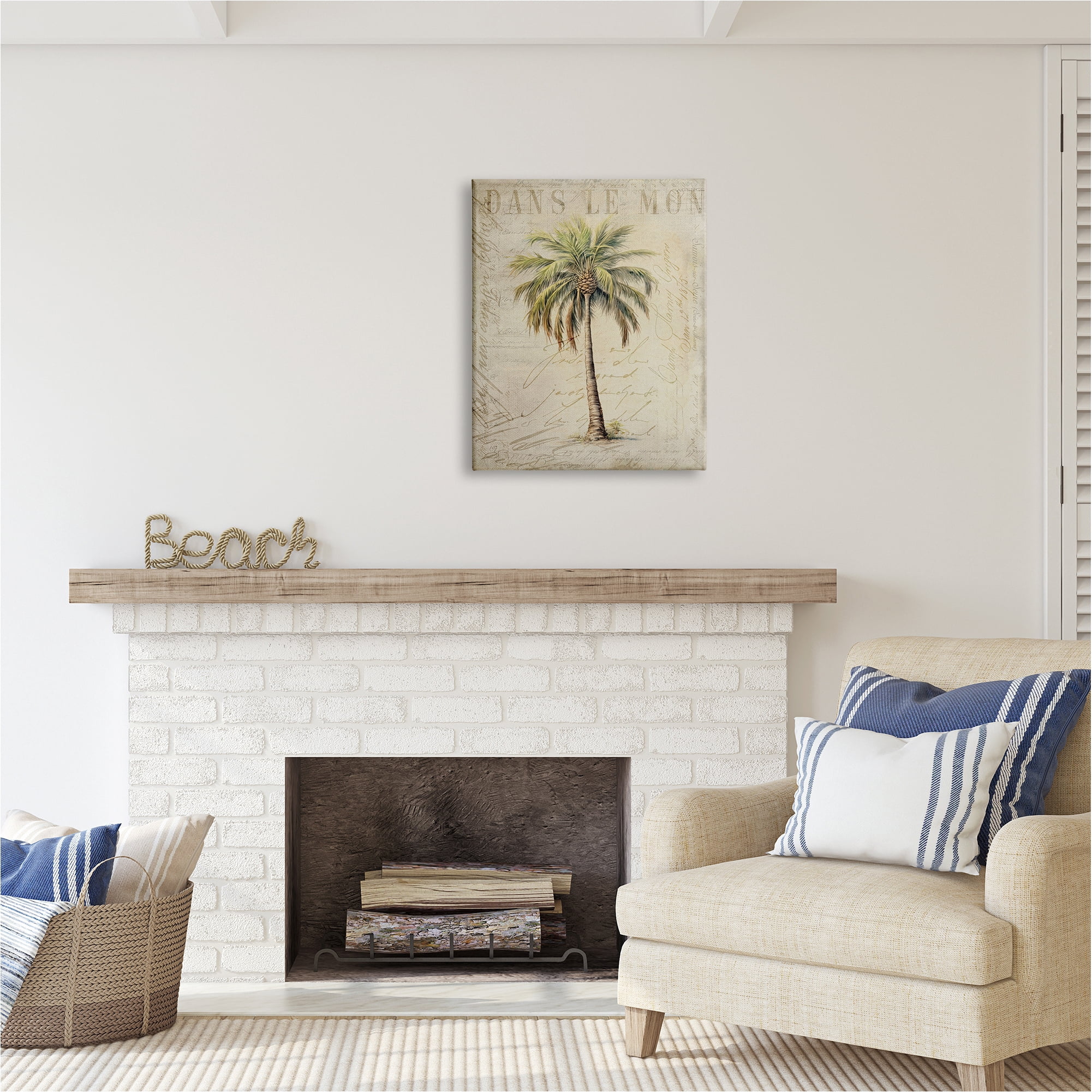Stupell Industries Vintage Palm Tree Botanical & Floral Painting Gallery Wrapped Canvas Art Print Wall Art, 24 x 30