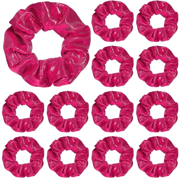 Lsupdaol 24 Pieces Shiny Metallic Scrunchie Solid Scrunchies Hair Ties Hair Elastics Accessories Elastic Band for Women Gym Dance Cheerleading Softball Volleyball Baseball Team(Pink)