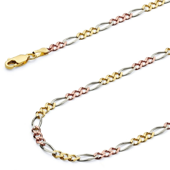 Wellingsale 14k Tri 3 Color Gold Polished Solid 3.5mm Figaro 3 1 Concave Chain Necklace - 22"