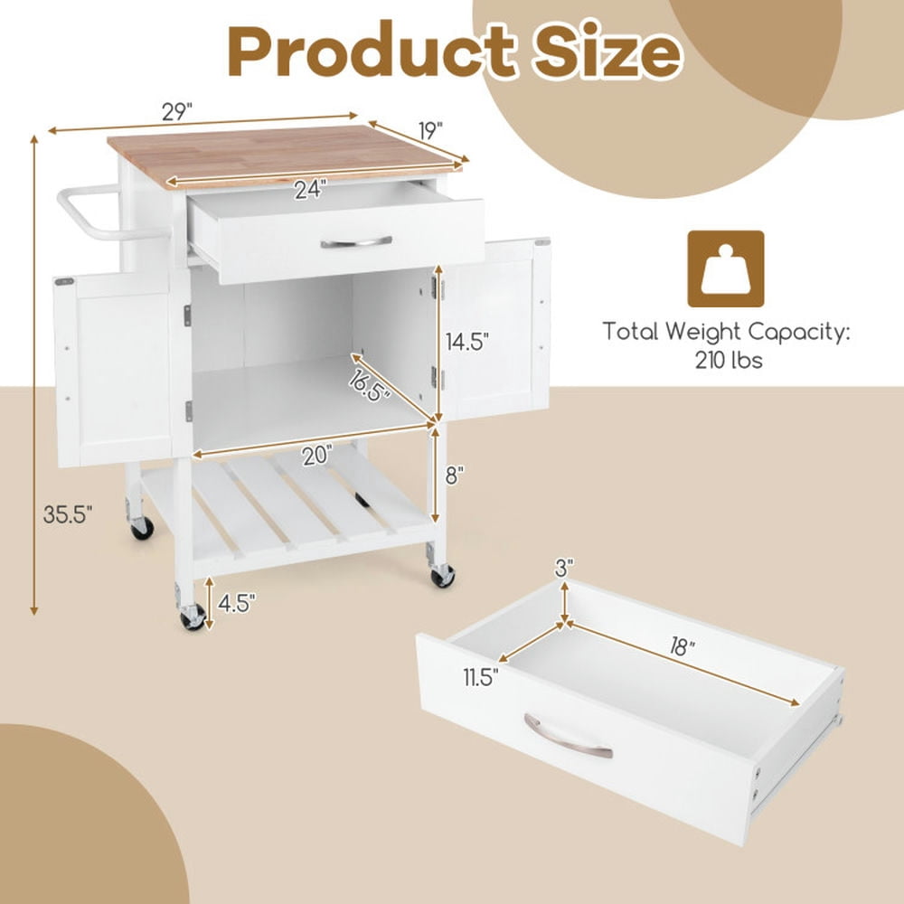 GVN Kitchen Islands Carts,Rolling Kitchen Island Cart with Drawer and Towel Rack-White