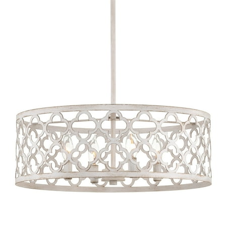 

Kira Home Sutton 20 4-Light Modern Chandelier Metal Quatrefoil Drum Shade Antique White Finish