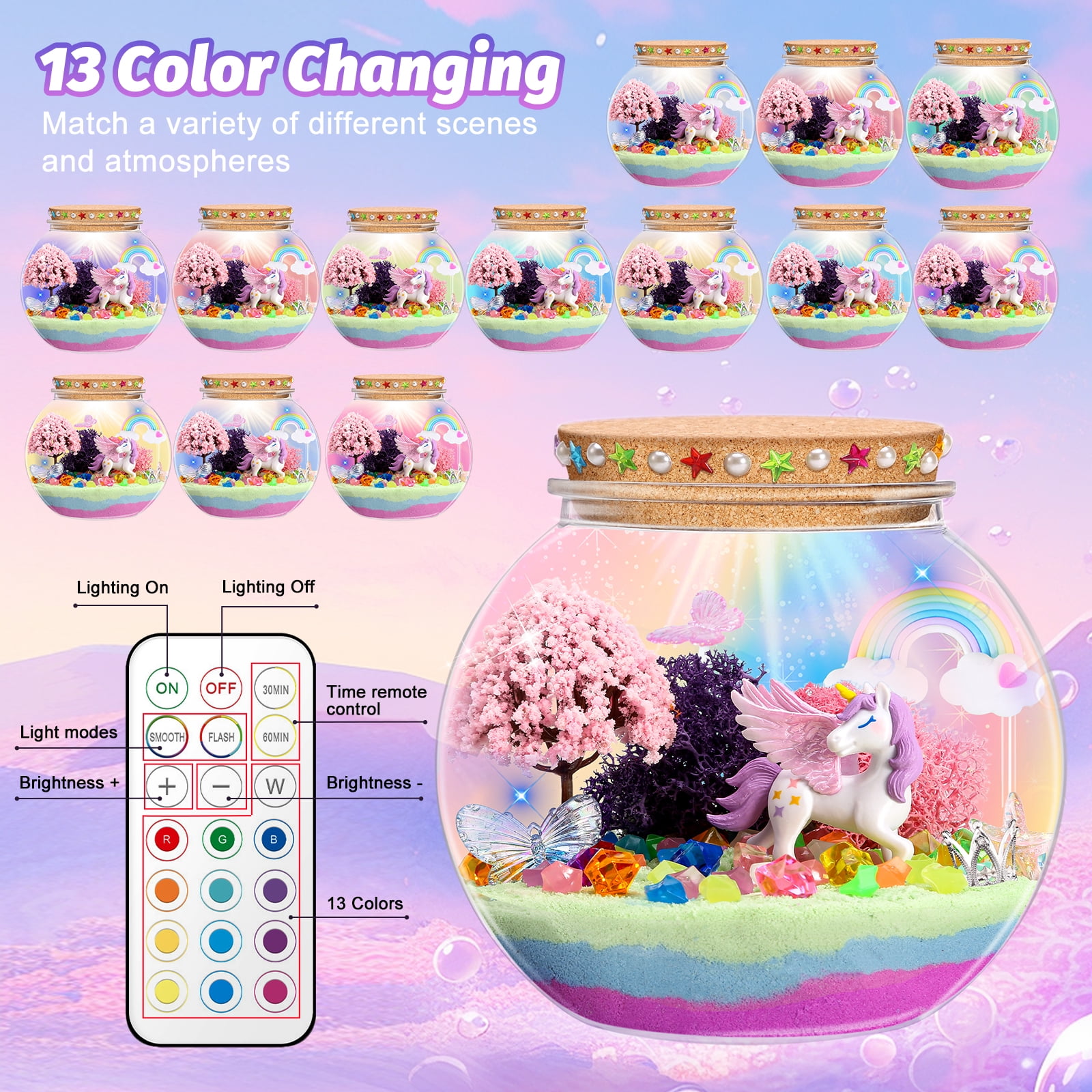 Unicorn Light-Up Terrarium Kit for Kids - LED Night Light Birthday Christmas Gifts，Unicorn Toys for Girls Ages 4-12 Year Old， Kids Arts and Craf