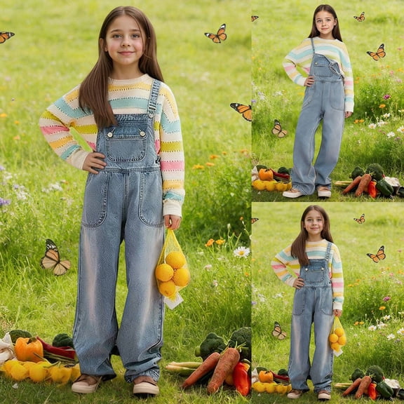 CAIXIA Girls Denim Jumpsuit Kids Sleeveless Wide Leg Overalls Girl Bib Overall with Pockets Tweens Cute Clothes