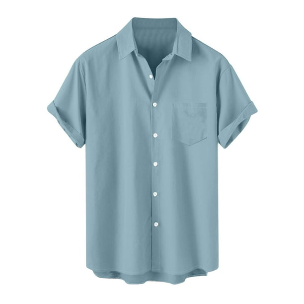 Mens Manga Corta Botón Abajo Camisas, Cuello de Vuelta Impresa Blusa, Top de Verano de la Moda Casual